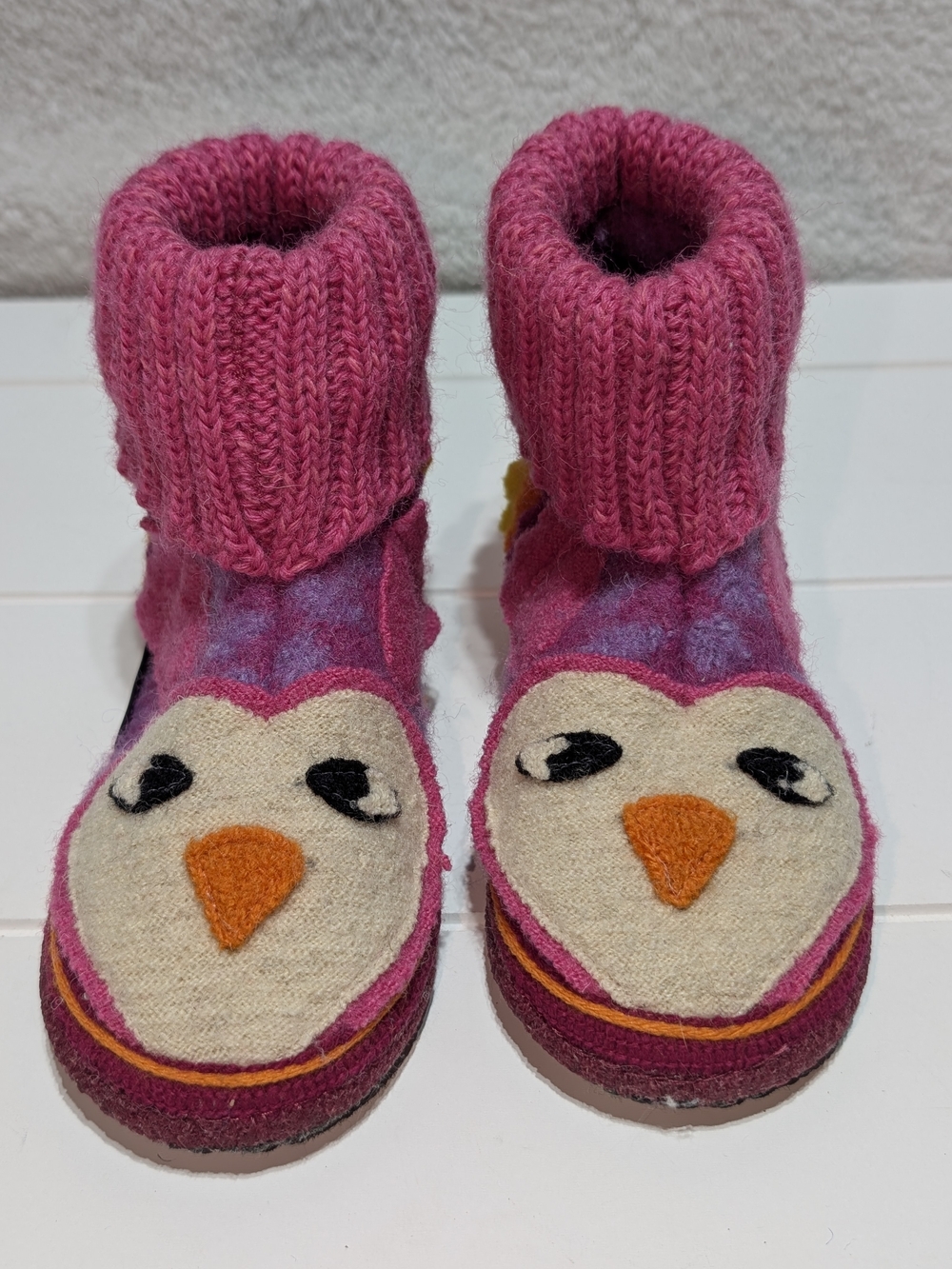 Haflinger Pink Owl Boiled Wool Handmade European Slipper Boots Toddler Girl Sz 8